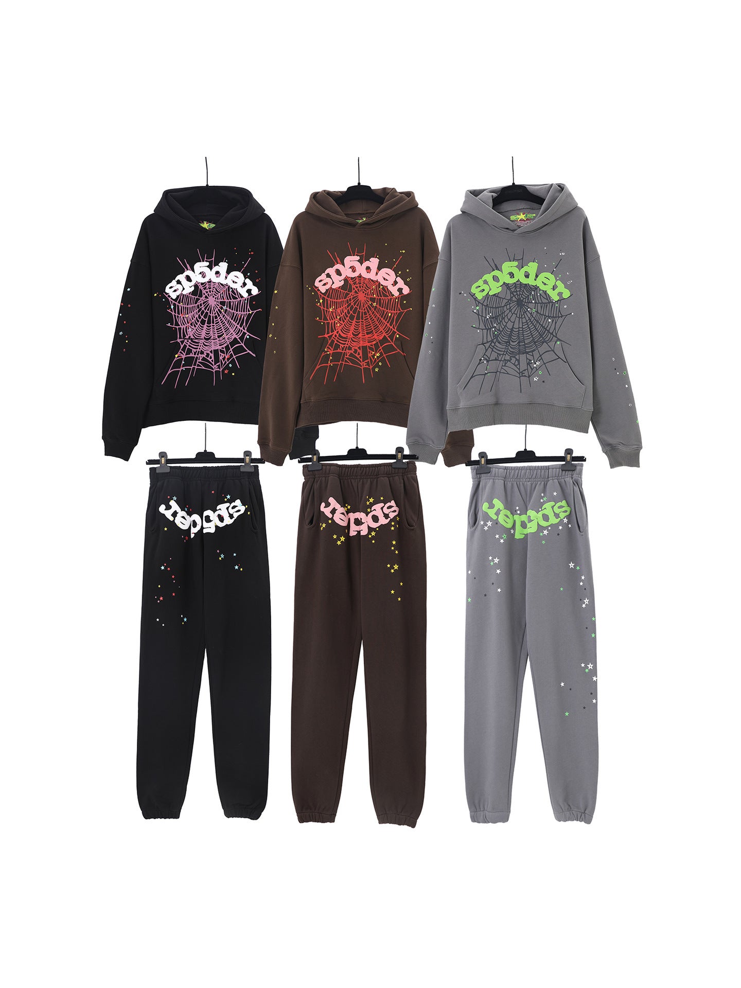 American fashion brand Sp5der 555 star foam print pure cotton hoodie sweater pants suit for men and women