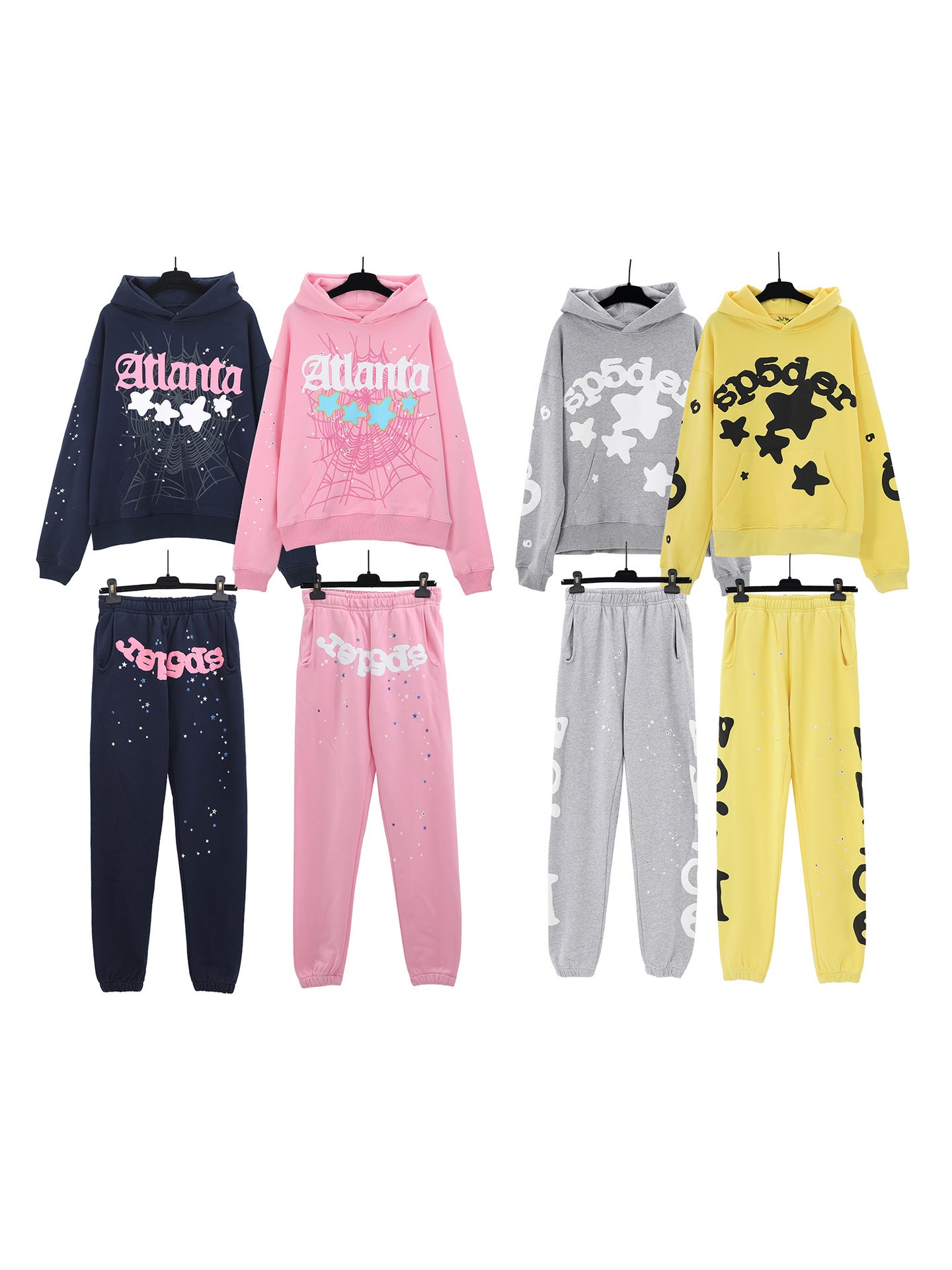 American fashion brand Sp5der 555 star foam print pure cotton hoodie sweater pants suit for men and women