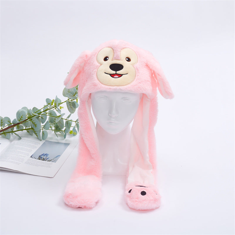 Rabbit ear plush hat airbag hat ears move animal hat plush toy colorful luminescence