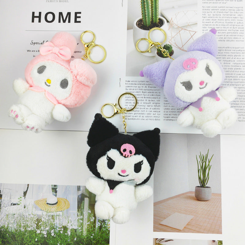 Cartoon Anime Sanrio Plush Doll Pendant Cute Kuromi Keychain Doll Machine Schoolbag plush keychain