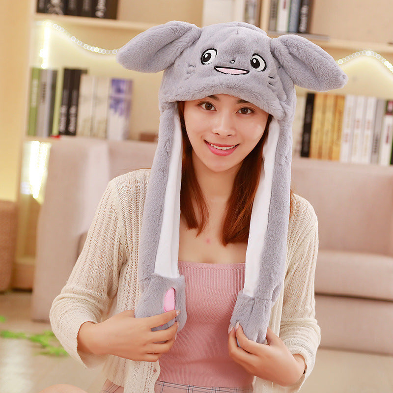 Rabbit ear plush hat airbag hat ears move animal hat plush toy colorful luminescence