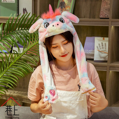 Better Quality Rabbit hat with moving ears Plush sweet and cute internet celebrity airbag hat cartoon gift for men and women
