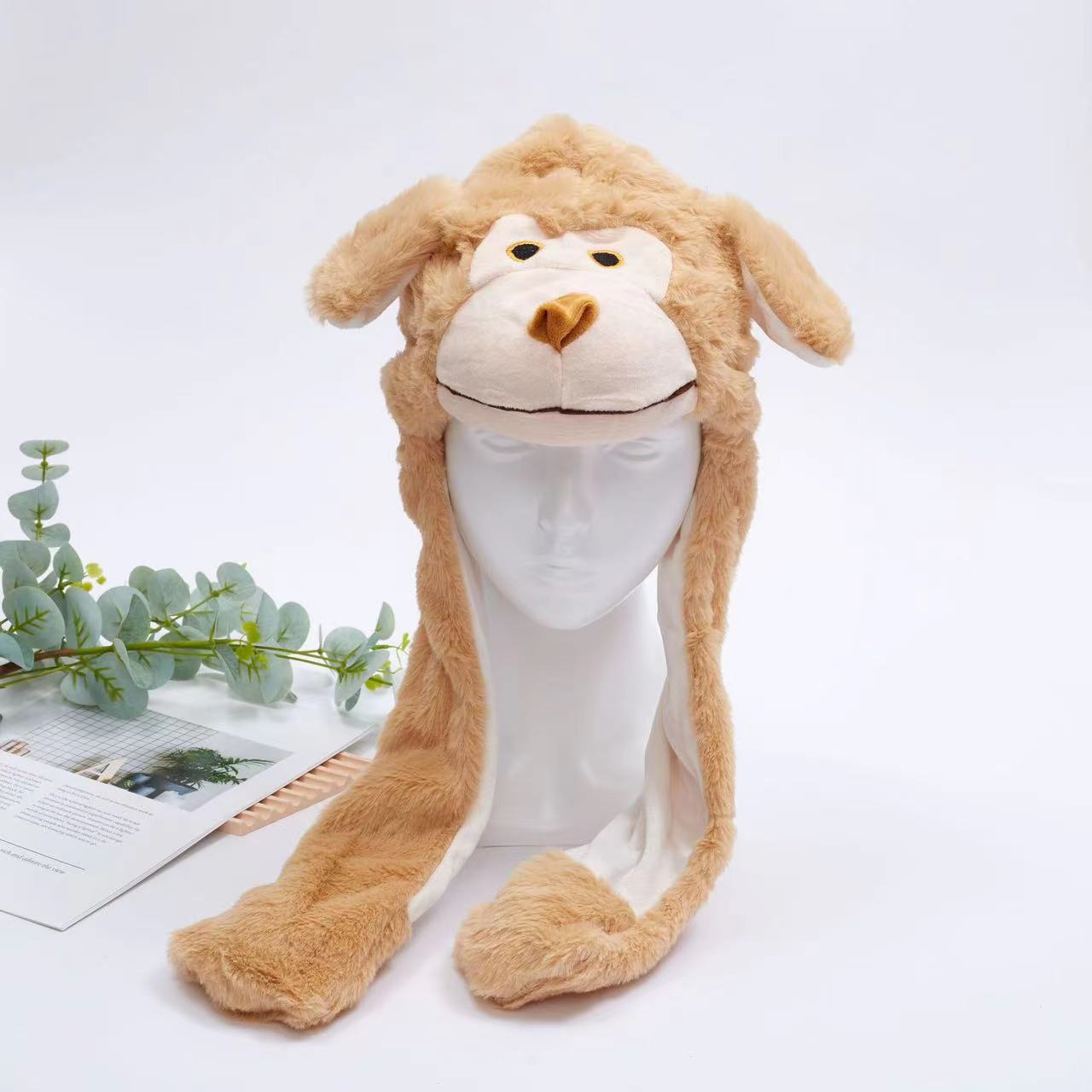 Rabbit ear plush hat airbag hat ears move animal hat plush toy colorful luminescence