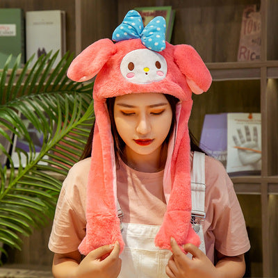 Better Quality Rabbit hat with moving ears Plush sweet and cute internet celebrity airbag hat cartoon gift for men and women