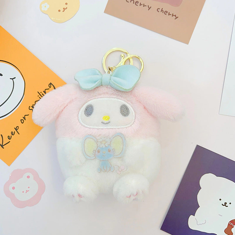 Cute Kuromi pache dog Melody plush keychain coin purse earphone bag student wallet keychain doll pendant