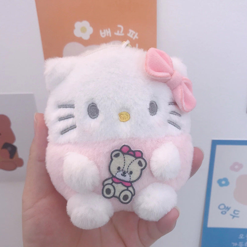 Cute Kuromi pache dog Melody plush keychain coin purse earphone bag student wallet keychain doll pendant