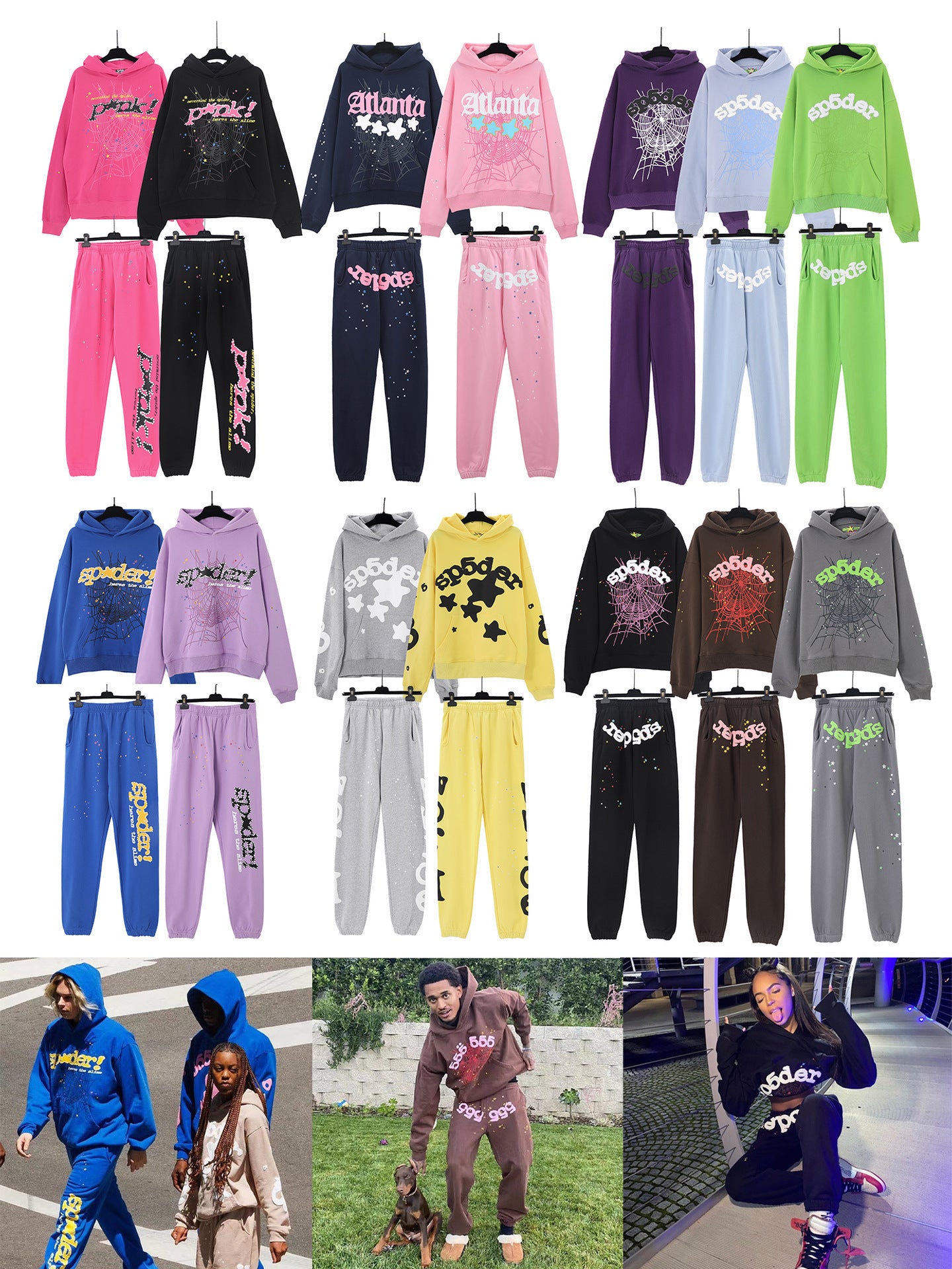 American fashion brand Sp5der 555 star foam print pure cotton hoodie sweater pants suit for men and women