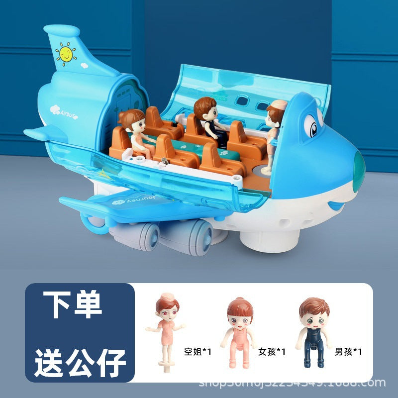 New electric universal cartoon airliner light music rotating aircraft educational children's toys wholesale