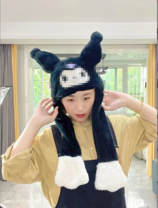 Rabbit ear plush hat airbag hat ears move animal hat plush toy colorful luminescence