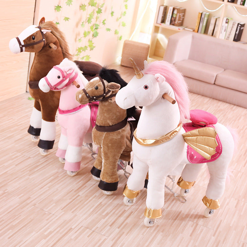 Wooden horse jumping horse mount children's toy horse large size send baby birthday gift multiple colors optional