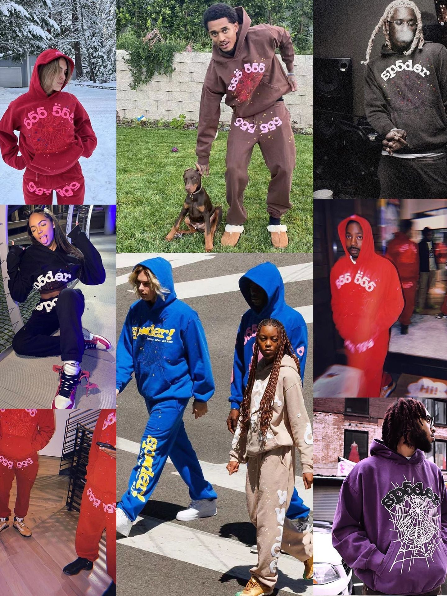American fashion brand Sp5der 555 star foam print pure cotton hoodie sweater pants suit for men and women