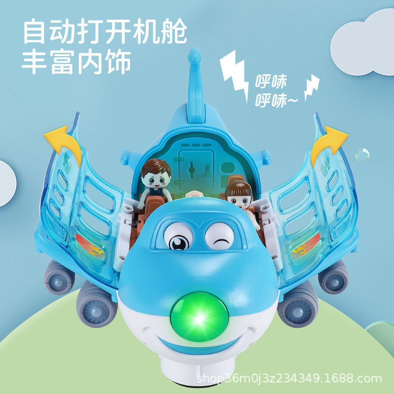 New electric universal cartoon airliner light music rotating aircraft educational children's toys wholesale
