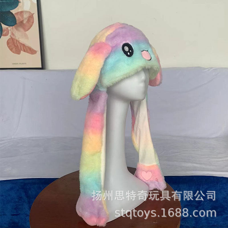 Rabbit ear plush hat airbag hat ears move animal hat plush toy colorful luminescence