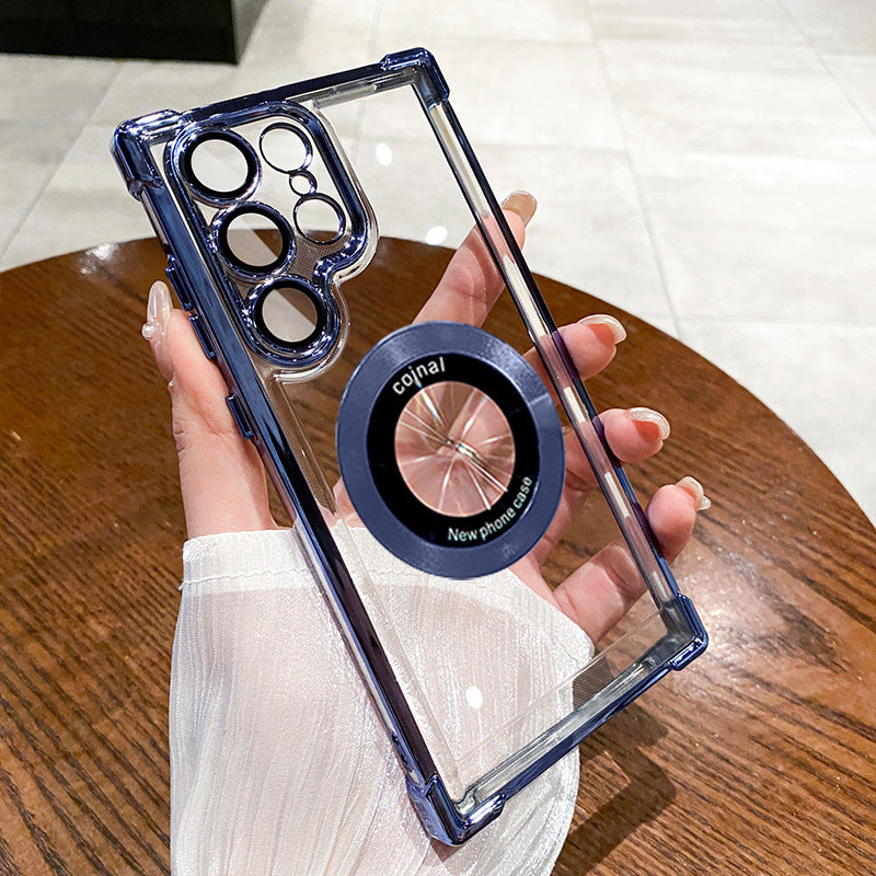 For Samsung S25 ultra phone case four corner airbag anti-fall electroplating magnetic space phone case