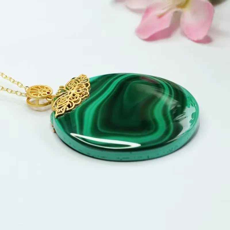 European and American Classic Affordable Luxury Fashion Women's Malachite 925 silver Pendant Jewelry