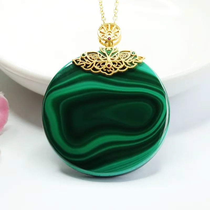 European and American Classic Affordable Luxury Fashion Women's Malachite 925 silver Pendant Jewelry