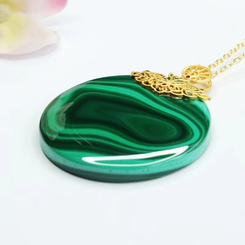 European and American Classic Affordable Luxury Fashion Women's Malachite 925 silver Pendant Jewelry