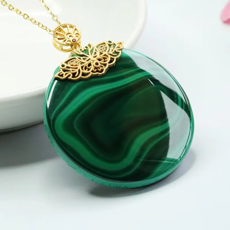European and American Classic Affordable Luxury Fashion Women's Malachite 925 silver Pendant Jewelry