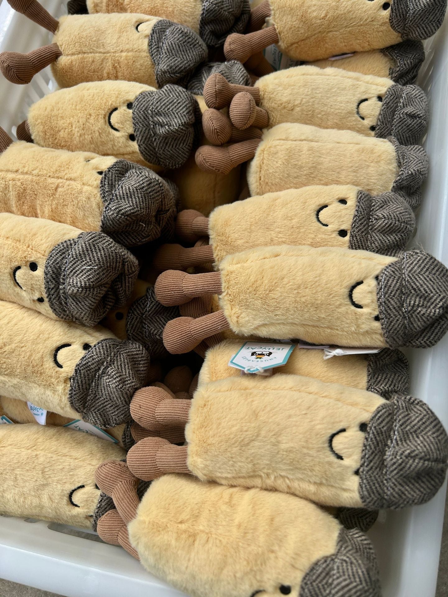 Jellycat plush toys with complete labels, including the Sun, Barcelona Bear cub, and Flying Dragon plush toys, available for wholesale as gifts
