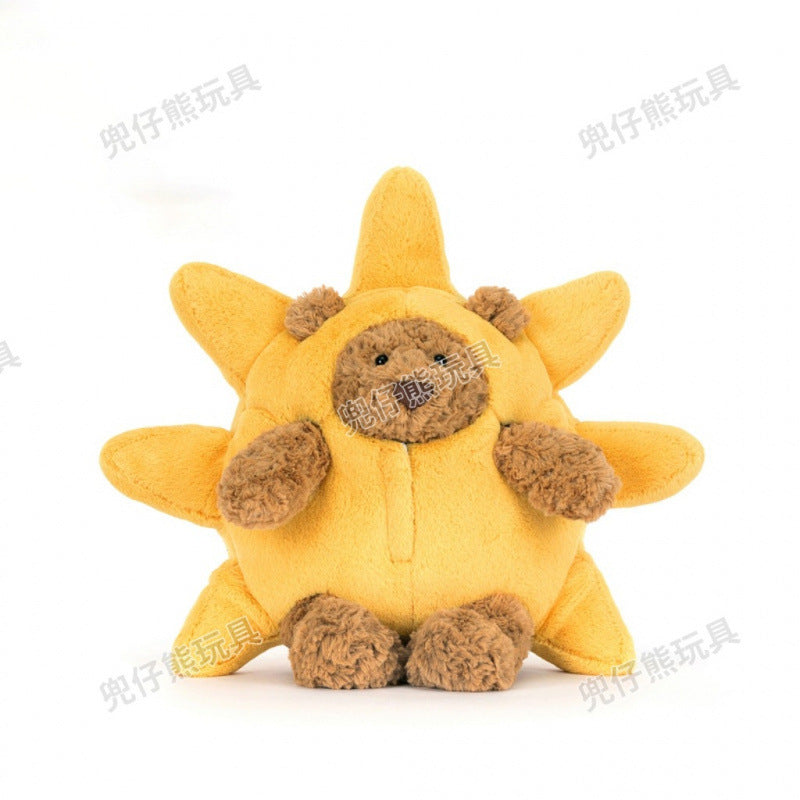 Jellycat plush toys with complete labels, including the Sun, Barcelona Bear cub, and Flying Dragon plush toys, available for wholesale as gifts