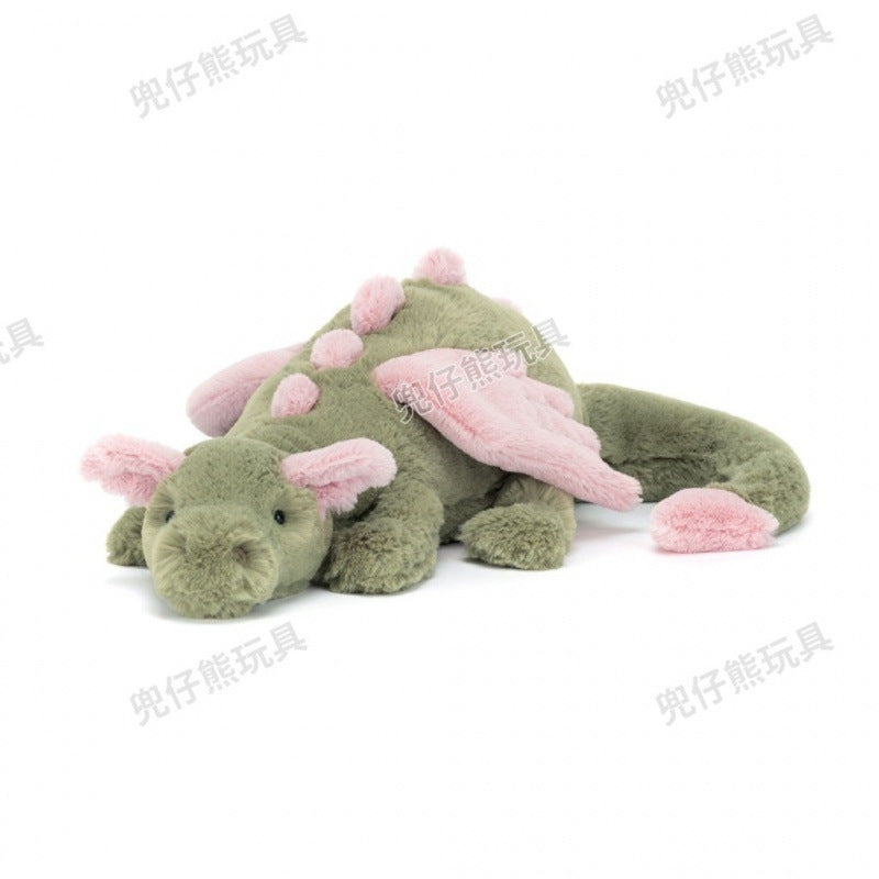 Jellycat plush toys with complete labels, including the Sun, Barcelona Bear cub, and Flying Dragon plush toys, available for wholesale as gifts