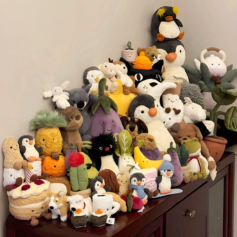 Jellycat plush toys with complete labels, including the Sun, Barcelona Bear cub, and Flying Dragon plush toys, available for wholesale as gifts